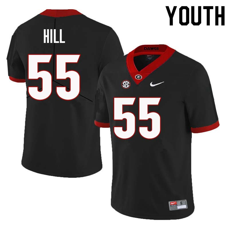 Youth Georgia Bulldogs #55 Deontrey Hill College Football Jerseys Sale-Black